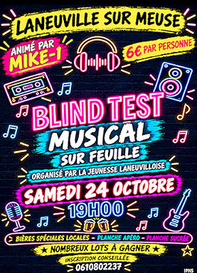 Blind Test à Laneuville le samedi 24 octobre